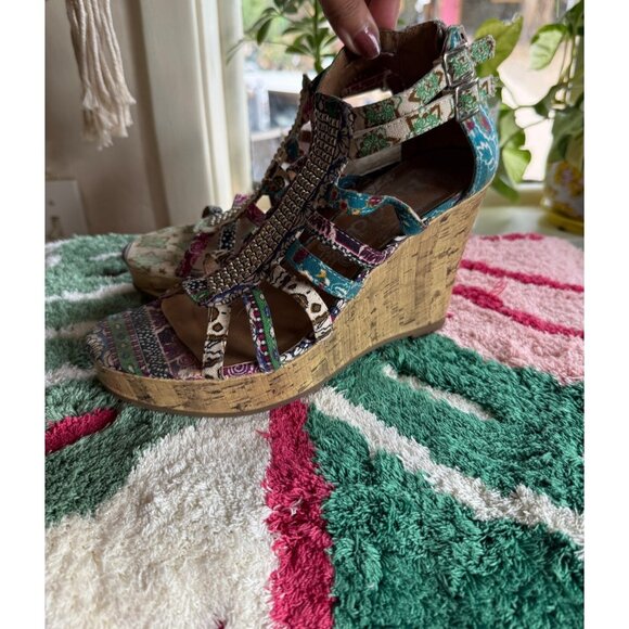 Mudd Gladiator Floral Wedges Women's 8 Studded Kohl's Trinity Boho Beach Travel - Picture 3 of 10